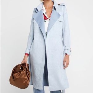 Few Moda Blue Faux-Suede Trench Coat